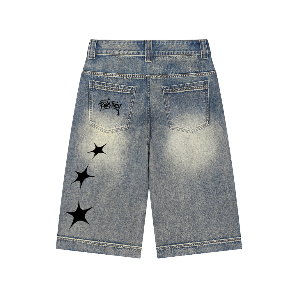 Vintage Wash Baggy Denim Shorts
